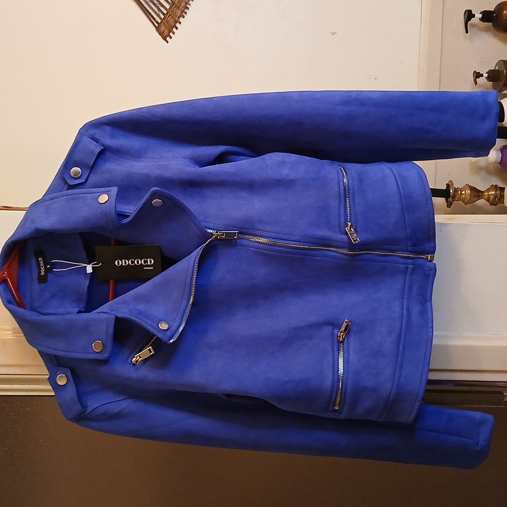 NWT. ODCOCD, ROYAL Blue, Faux Suede Jacket.‎ Womens Sz.M